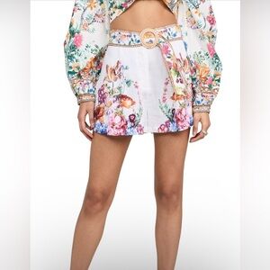 Camilla Women's Tuck Front Belted Floral Linen Shorts, XL